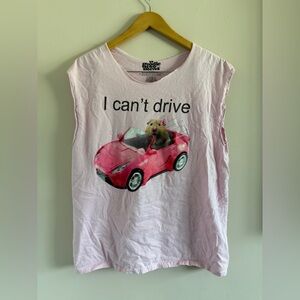 Pink Graphic Muscle Tee “I Can’t Drive” Funny Slogan Sleeveless Top